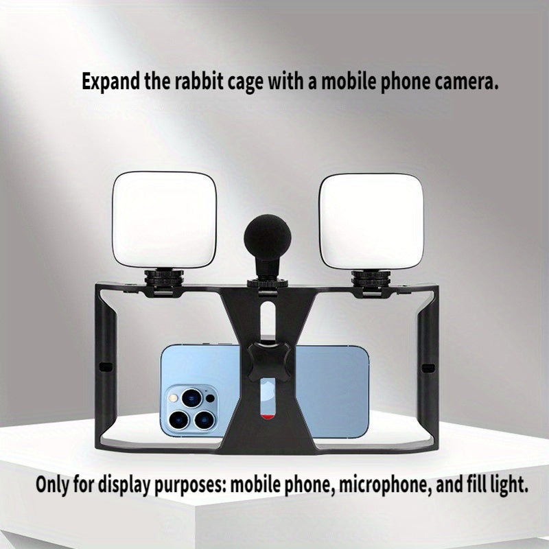 1pc Handheld Phone Stabilizer with Rotating Gimbal, Smartphone Micro Stand and Fill Light for Live Streaming/Photography Recording. Features Three Cold Shoe Mounts & Multiple 1/&