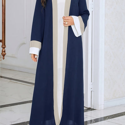 Cozy Comfort, Elegant Black and Cream Long Robe with Ruffle Sleeves - Polyester, Machine Washable, Casual Style for Women - Perfect for Spring/Summer/Fall