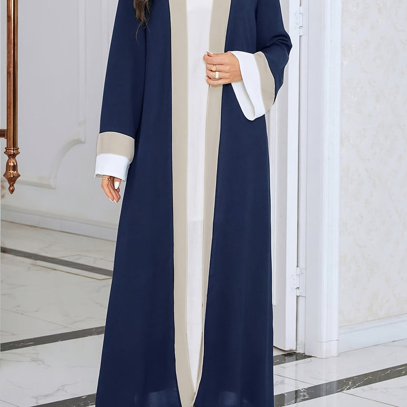 Cozy Comfort, Elegant Black and Cream Long Robe with Ruffle Sleeves - Polyester, Machine Washable, Casual Style for Women - Perfect for Spring/Summer/Fall