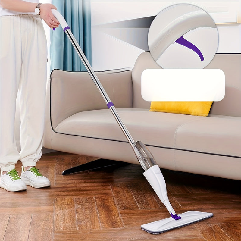 1 household mop with spraying function, including 4 replaceable cleaning cloths, with 360-degree flexible cleaning-suitable for living room, bedroom, kitchen and bathroom.