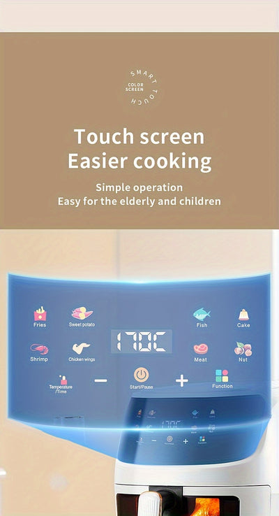 6L Large Capacity Air Fryer with Transparent Viewing Window, Smart Touch Panel, Adjustable Timer & Temperature Control, High Borosilicate Glass Liner, British Specification Plug, Safe for Use at Home or Restaurants, Air Fryer