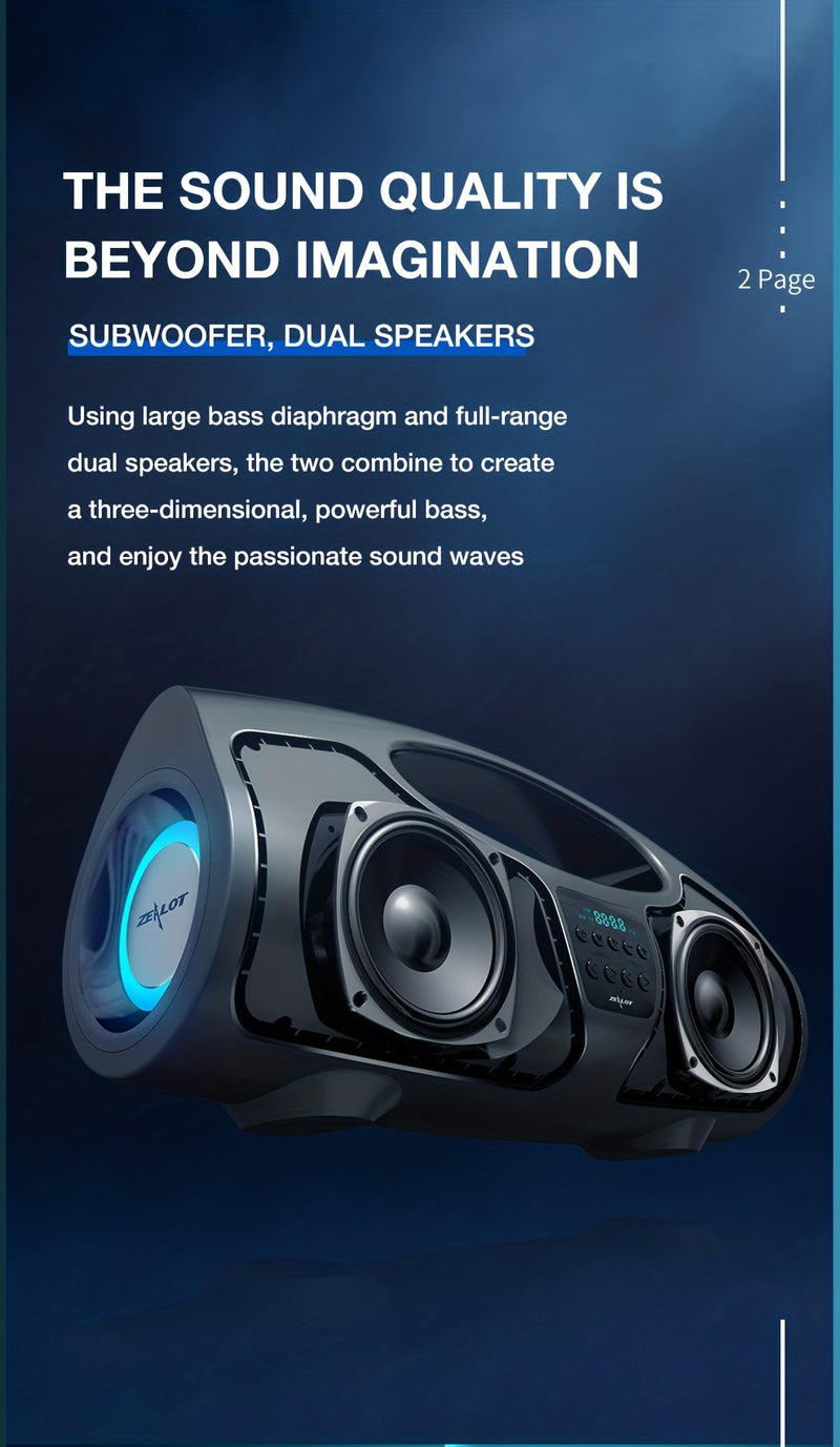ZEALOT Wireless Portable P1 Speaker High Power Dual Speaker, With Microphone Subwoofer 3D Surround Sound, Surging Bass, FM TF USB Plug-in Card Compatible Connect With Mobile Phone/Tablet/TV