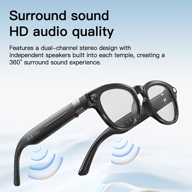 Q8 360° Surround Sound & HD Speakers Glasses with 360° Audio, HD Audio Quality, Dual-Channel Stereo Design, 360° Surround Sound Experience