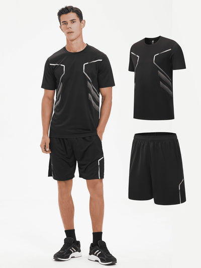 2pcs Men's Stripe Decor Short Sleeve T-shirt + Shorts Sports Set, Casual Quick-drying Summer Fitness Clothing As Gift