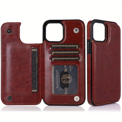 جراب iPhone قابل للطي من الجلد الصناعي عالي الجودة مع فتحات للبطاقات وحامل مقاوم للصدمات متوافق مع موديلات مختلفة بما في ذلك X XR XS Max 11 pro 12 pro 13 pro 14 15 16 SE 6 7 8 plus