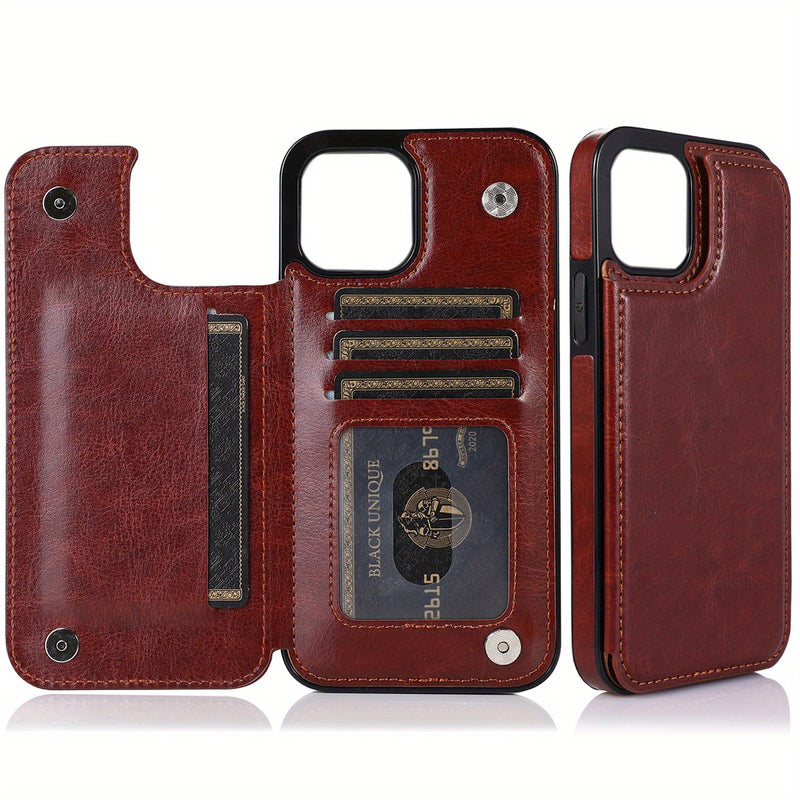 جراب iPhone قابل للطي من الجلد الصناعي عالي الجودة مع فتحات للبطاقات وحامل مقاوم للصدمات متوافق مع موديلات مختلفة بما في ذلك X XR XS Max 11 pro 12 pro 13 pro 14 15 16 SE 6 7 8 plus