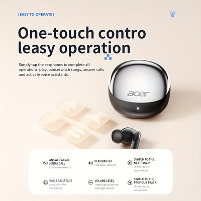 ACER HiFi High-definition Stereo Sound TWS Wireless Earbuds with Call Noise Cancellation, Long Standby Time, Dual Core 5.4 Wireless Chip, HIFI Grade Stereo Sound, Lightweight Touch Design, Fashionable Design, Comfortable for