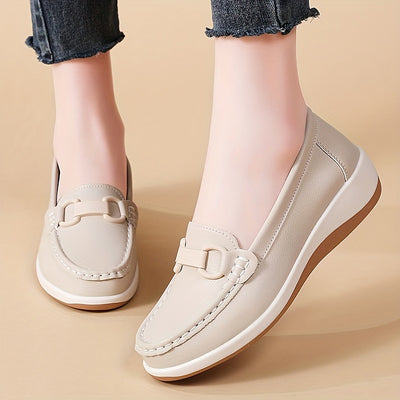 Women'S Breathable Low-Top Thick Sole Loafers - Casual Slip-On Outdoor Shoes with Round Toe, Synthetic Upper & Inner, TPR Sole, All-Season Comfort