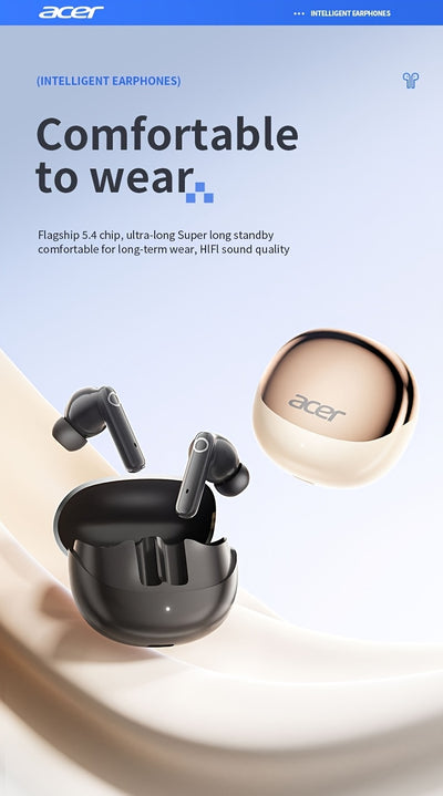 ACER HiFi High-definition Stereo Sound TWS Wireless Earbuds with Call Noise Cancellation, Long Standby Time, Dual Core 5.4 Wireless Chip, HIFI Grade Stereo Sound, Lightweight Touch Design, Fashionable Design, Comfortable for