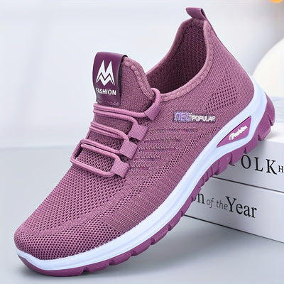 Women's Knitted Running Sneakers, Breathable Soft Sole Low Top Walking Trainers, Comfy Outdoor Sports Shoes