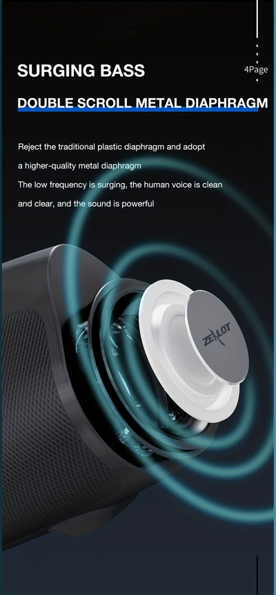 ZEALOT Wireless Portable P1 Speaker High Power Dual Speaker, With Microphone Subwoofer 3D Surround Sound, Surging Bass, FM TF USB Plug-in Card Compatible Connect With Mobile Phone/Tablet/TV