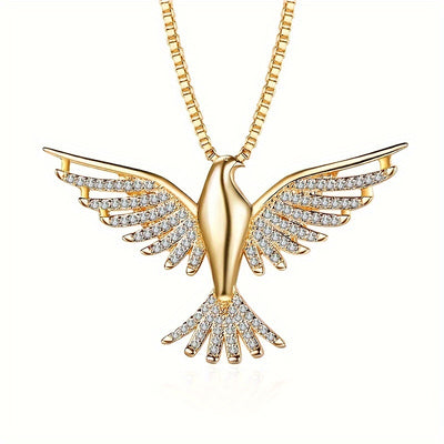 1pc Elegant 18K Golden Plated Eagle Pendant Necklace, Copper Base with 5A Zirconia Inlay, Tribal Hip Hop Style, Daily Wear Clavicle Chain for Women