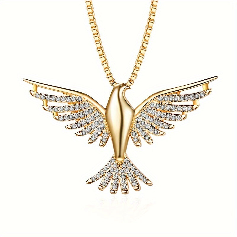 1pc Elegant 18K Golden Plated Eagle Pendant Necklace, Copper Base with 5A Zirconia Inlay, Tribal Hip Hop Style, Daily Wear Clavicle Chain for Women