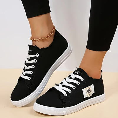 Women's Simple Flat Canvas Shoes, Casual Lace Up Outdoor Shoes, Comfortable Low Top Sneakers