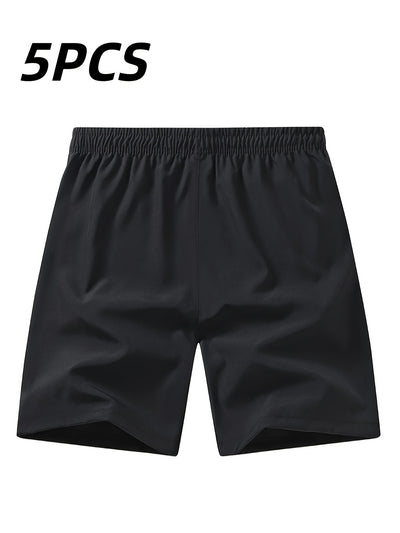 5pcs Men'S Outdoor Sports Quick-Dry Shorts, Breathable Comfort Polyester Blend with Zipper Pockets and Drawstring, Featuring Silvery Reflective Strips, Elastic Waistband, Suitable for Climbing, Tennis, Running, and Outdoor Ac
