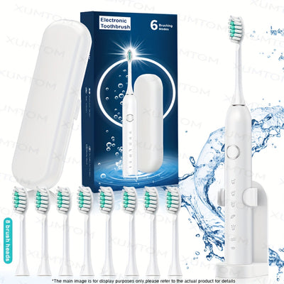 Adult Sonic Electric Toothbrush 8 Brush Head Set, Includes Storage Box + Toothbrush Holder, 6 Cleaning Modes, Smart Timer, Suitable for Sensitive Gums, Travel Outdoor, Life, USB Charging, 2025 Christmas Gift, New Year, Valent