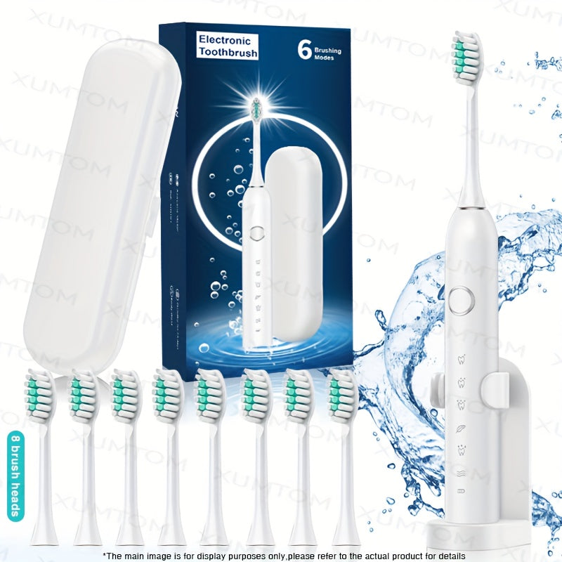 Adult Sonic Electric Toothbrush 8 Brush Head Set, Includes Storage Box + Toothbrush Holder, 6 Cleaning Modes, Smart Timer, Suitable for Sensitive Gums, Travel Outdoor, Life, USB Charging, 2025 Christmas Gift, New Year, Valent
