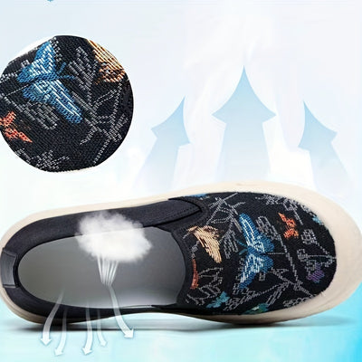 Women's Butterfly Pattern Canvas Shoes, Casual Slip On Outdoor Shoes, Lightweight Low Top Shoes