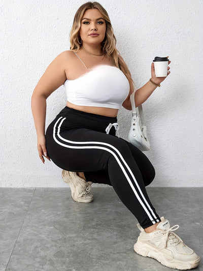 Plus Size Women's High-Waist Flattering Drawstring Leggings - Soft, Stretchy, and Comfortable Wide Waistband Sports Yoga Tights for Fitness, Exercise, and Everyday Wear - Perfect for Spring and Autumn Seasons