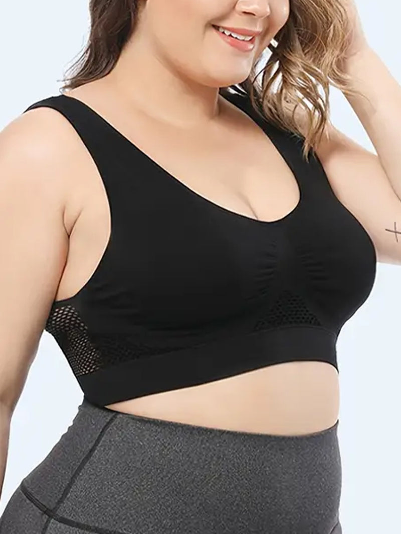 14pcs EssElegance Plus size High Support Wire-Free Sports Bras with Padded & Mesh Panels, Breathable Stretch Fit for Yoga Running Training