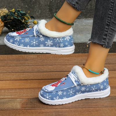 Vibrant Snowman Pattern Canvas Shoes - Lightweight, Low-Top, Plush Lined, Casual Lace-Up Sneakers for Women - Perfect for Outdoor Activities, Christmas Gift Idea, Comfortable and Breathable