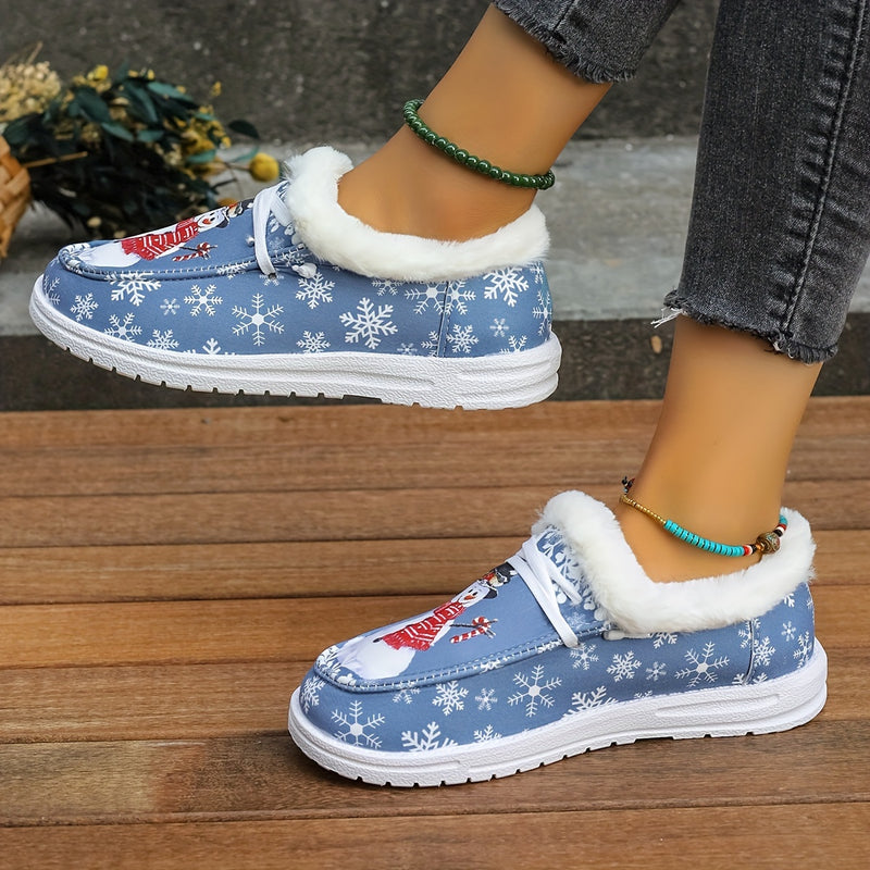 Vibrant Snowman Pattern Canvas Shoes - Lightweight, Low-Top, Plush Lined, Casual Lace-Up Sneakers for Women - Perfect for Outdoor Activities, Christmas Gift Idea, Comfortable and Breathable
